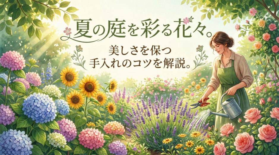 夏の庭を彩る花々。美しさを保つ手入れのコツを解説。