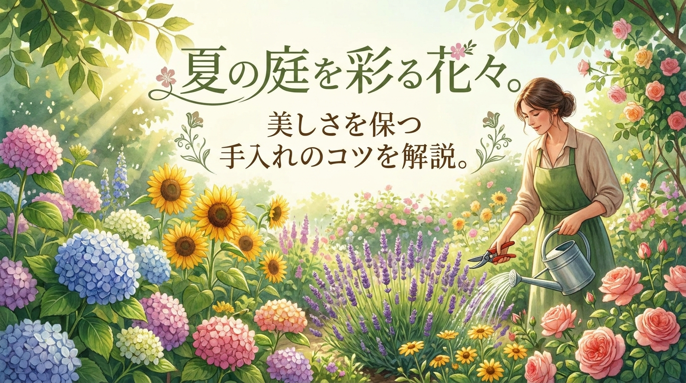 夏の庭を彩る花々。美しさを保つ手入れのコツを解説。